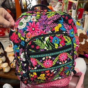 Vera Bradley Field Flowers Laptop Backpack Black Floral Multicolored HTF NWOT
